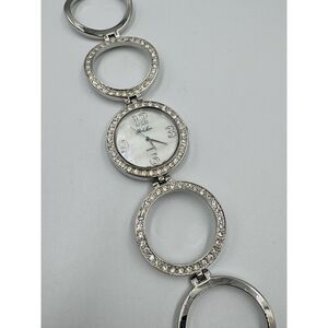 Park Lane Silver Tone Halo Crystal Circles Watch MOP Analog Face New Battery
